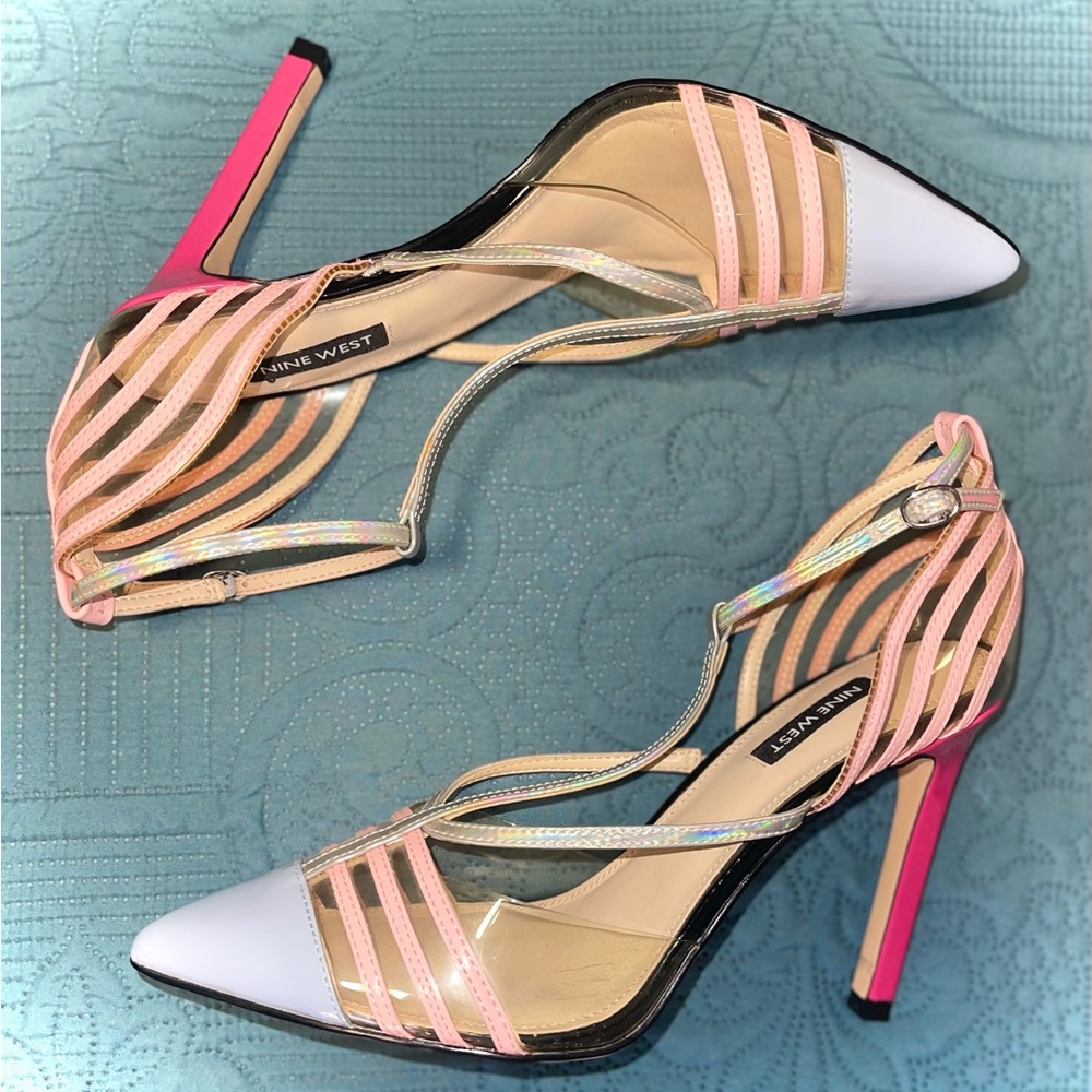 Nine West Pink and Light Blue Strappy Heels